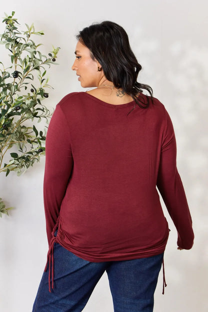 Culture Code Full Size Drawstring Round Neck Long Sleeve Top - Fashorio
