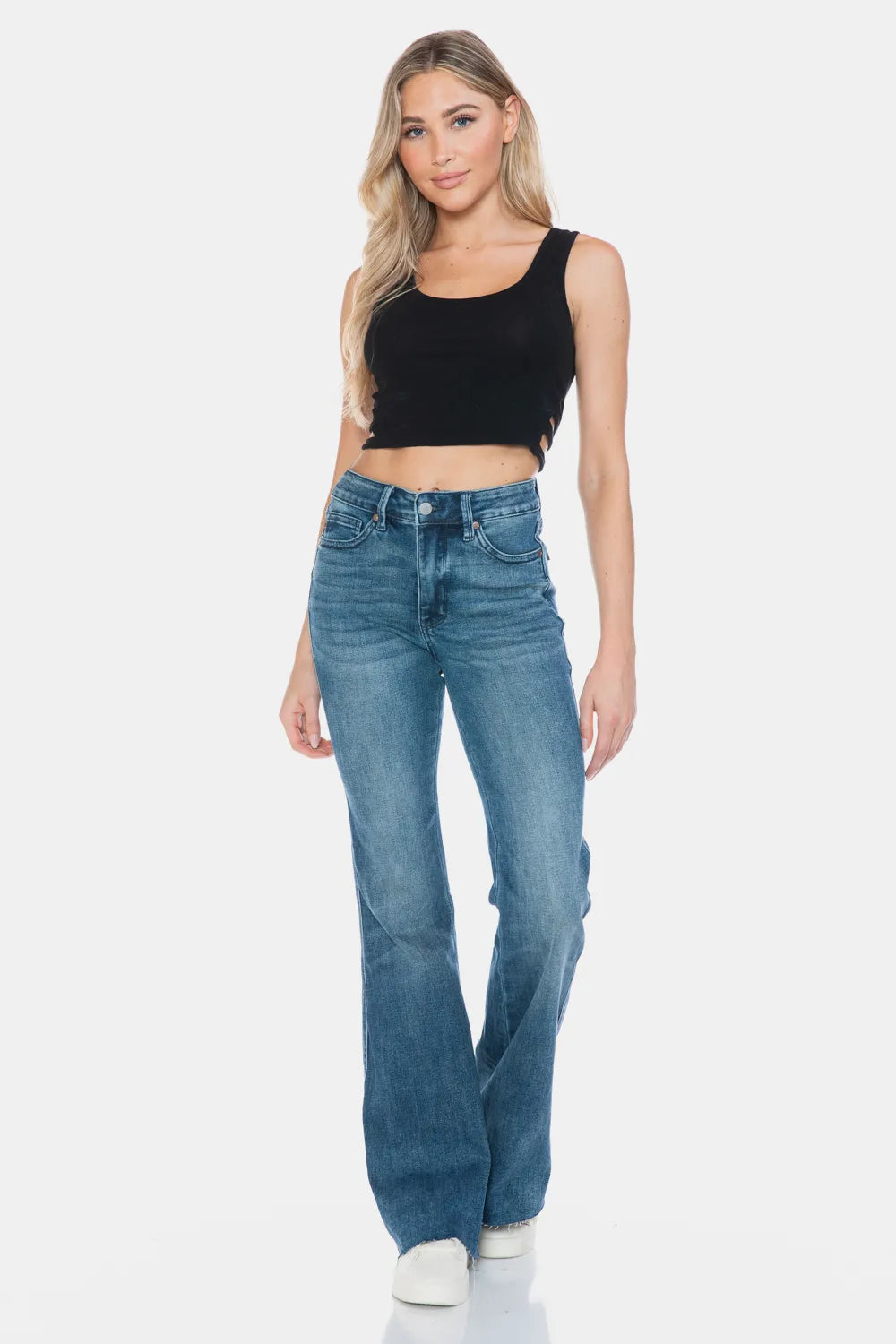 Judy Blue Full Size Tummy Control Cut Hem Flare Jeans – Vintage Wash - Fashorio