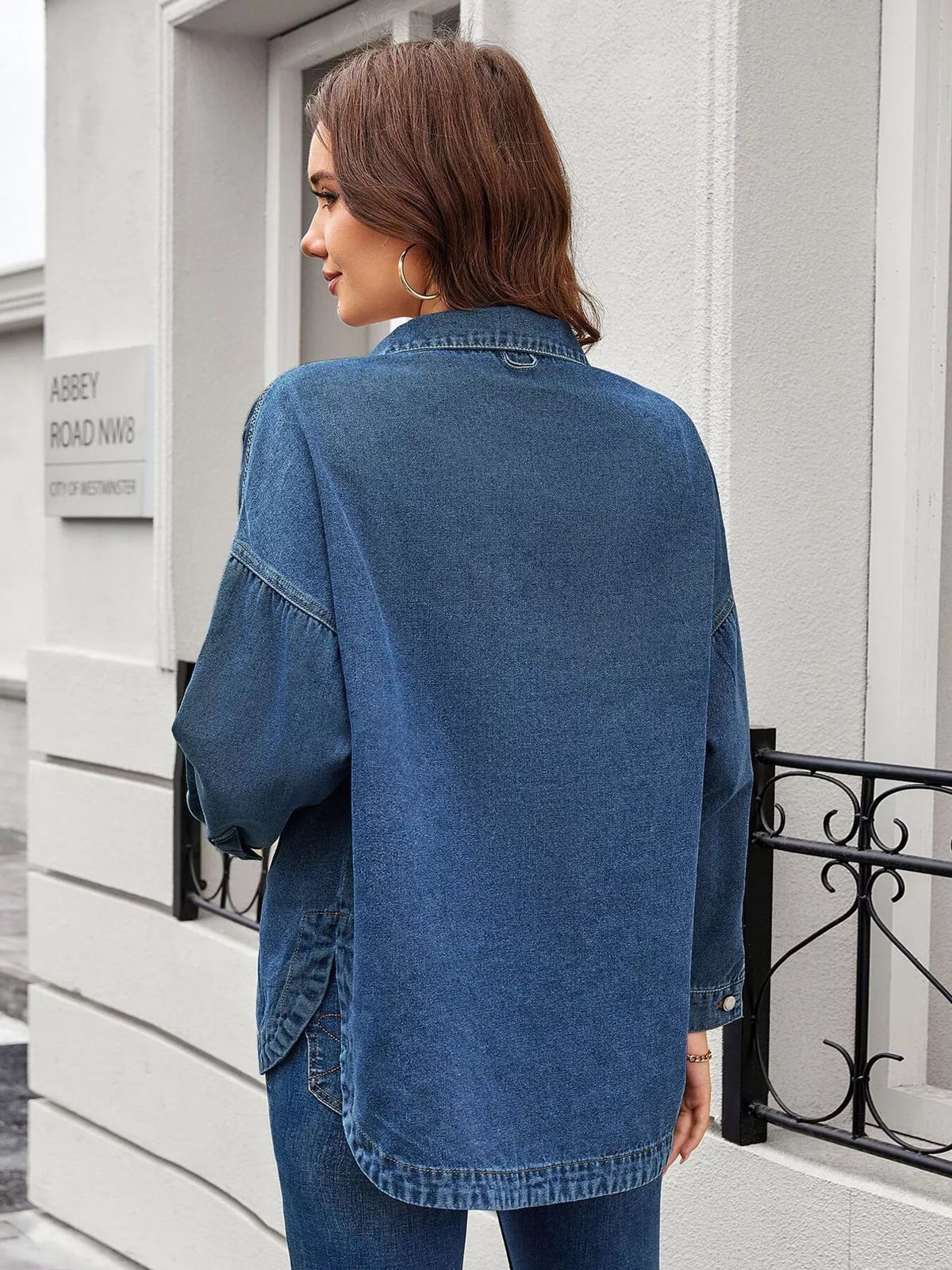 Vintage Wash Button Down Denim Jacket in Light Blue view 13