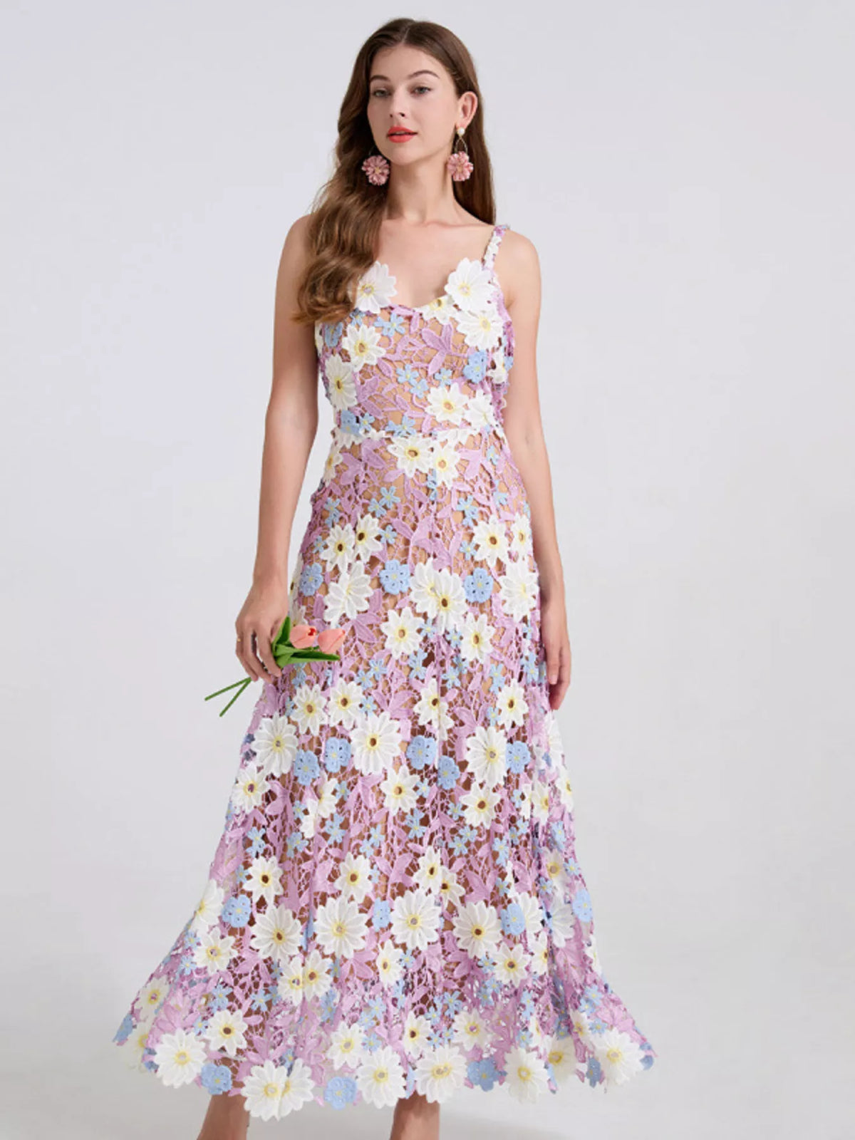 Floral embroidered dress side view