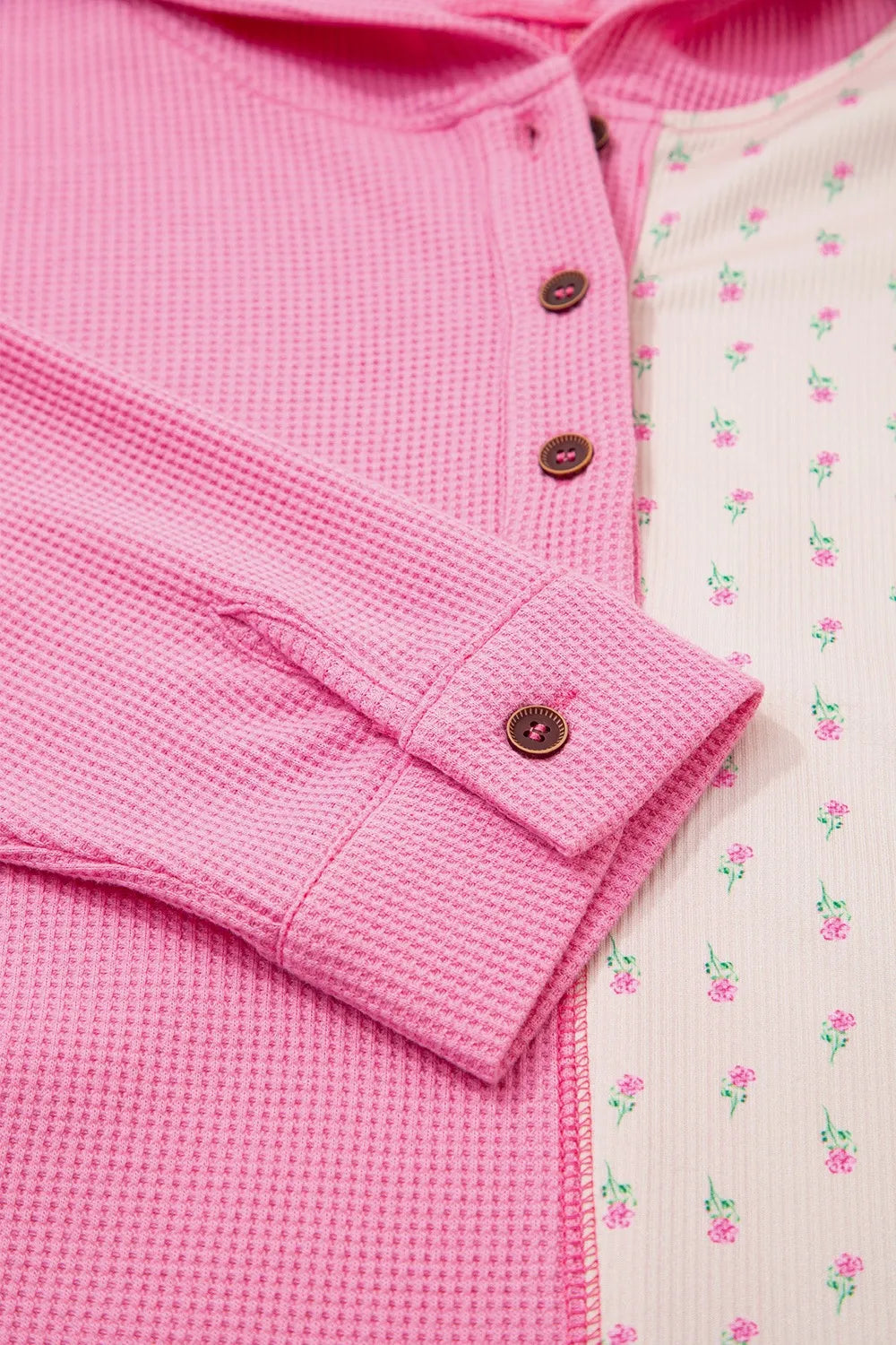 Color Block Button Detail Hoodie - Fashorio