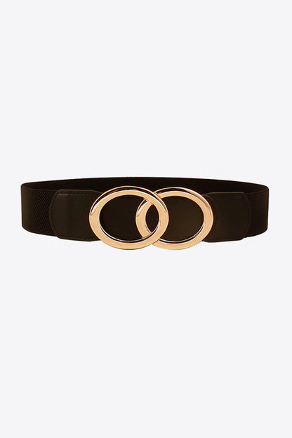 Zinc Alloy Buckle Elastic PU Belt Black One Size - Fashorio