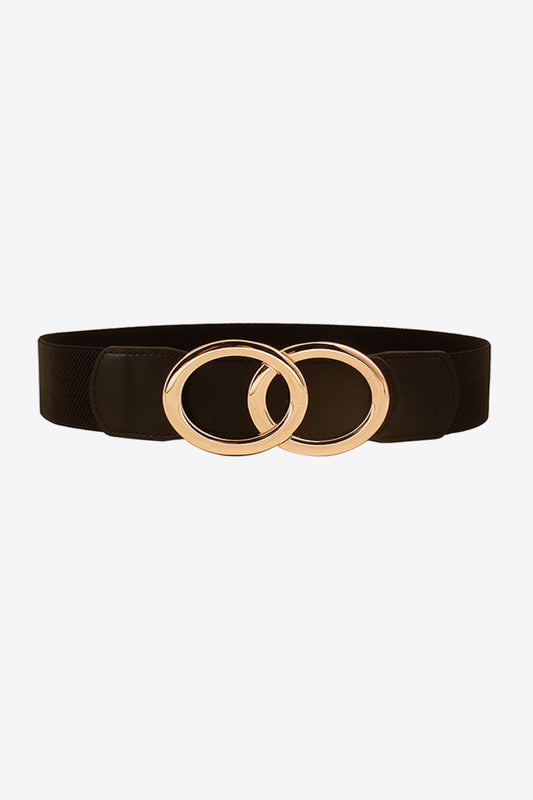 Zinc Alloy Buckle Elastic PU Belt Black One Size - Fashorio