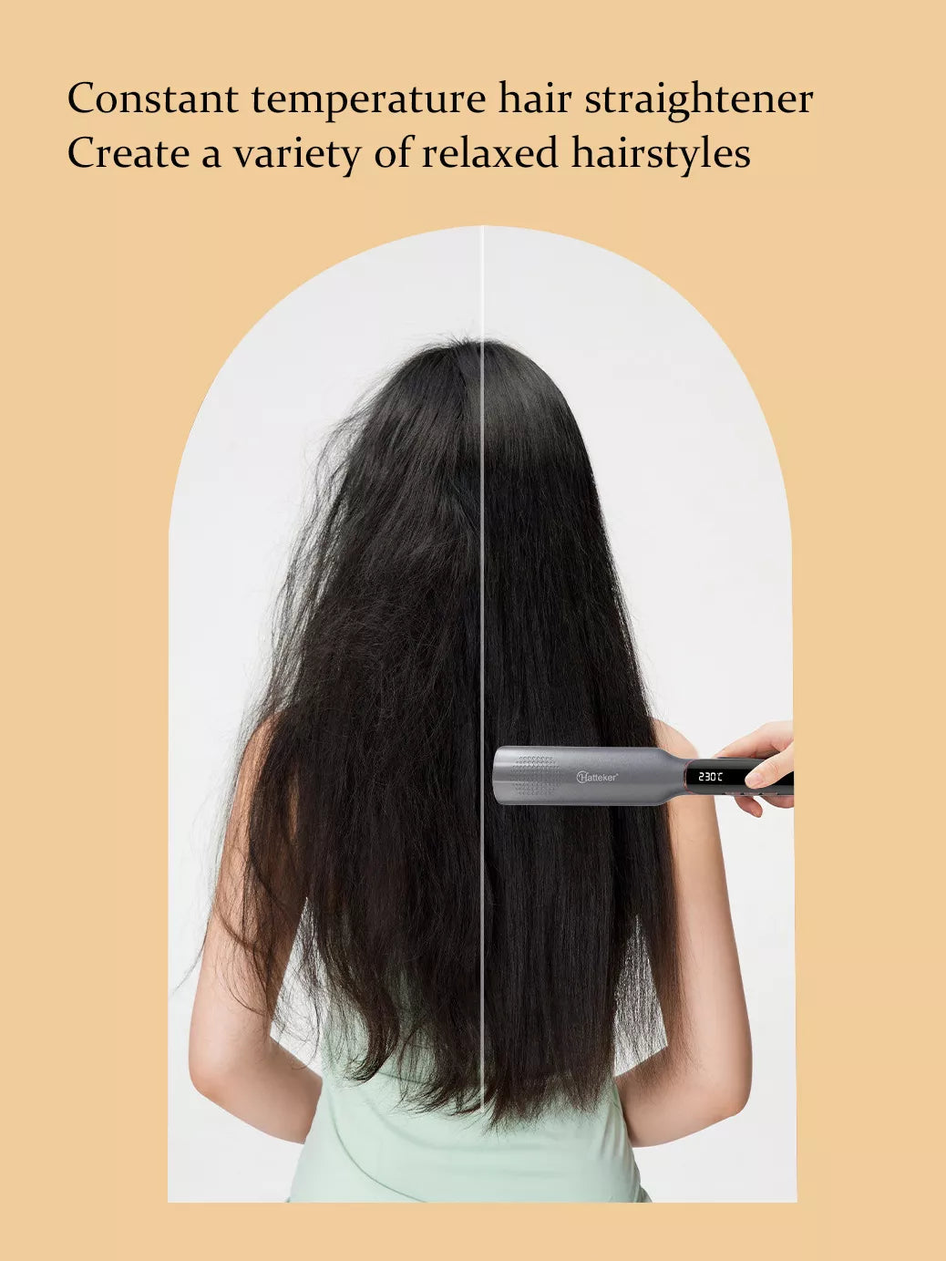 Hair iron held in hand while styling