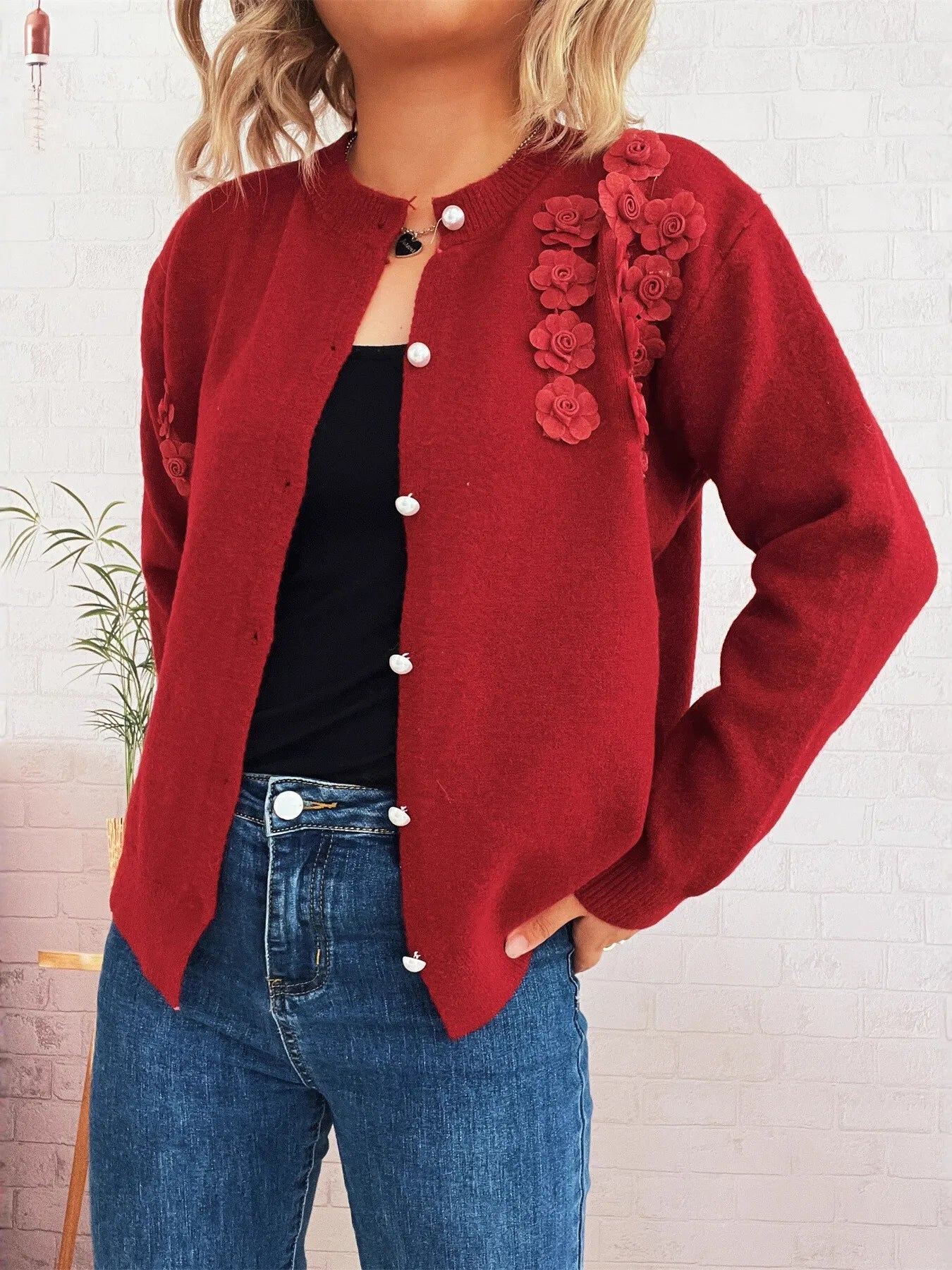 Flower Button Up Long Sleeve Cardigan - Fashorio