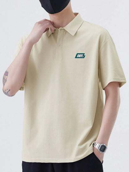 Men's Plus Size Button Detail Short Sleeve Polo Apricot - Fashorio