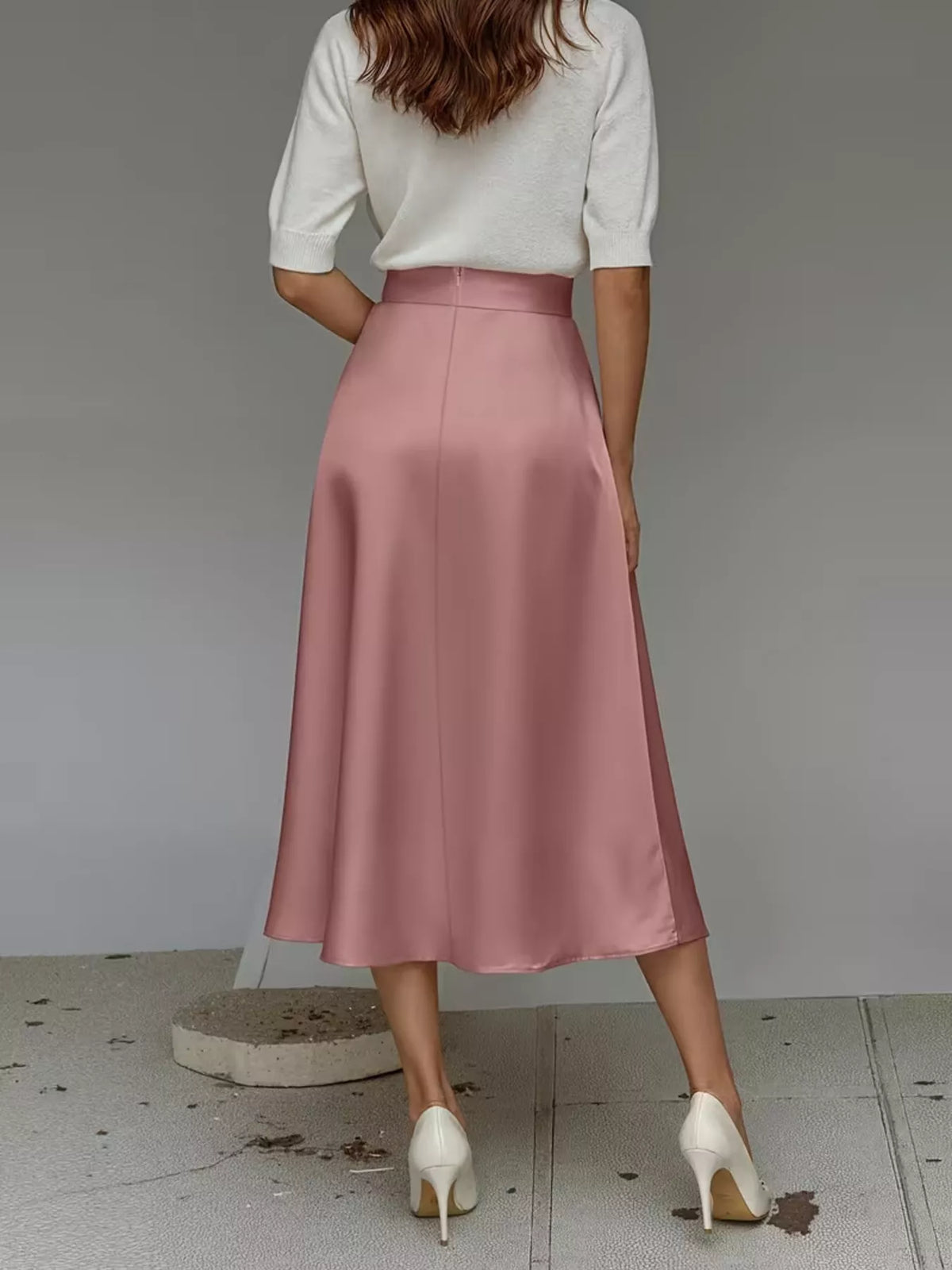 Satin midi skirt styled view