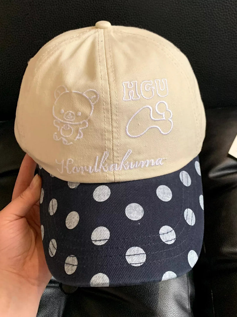 Polka dot embroidered cotton baseball cap in beige