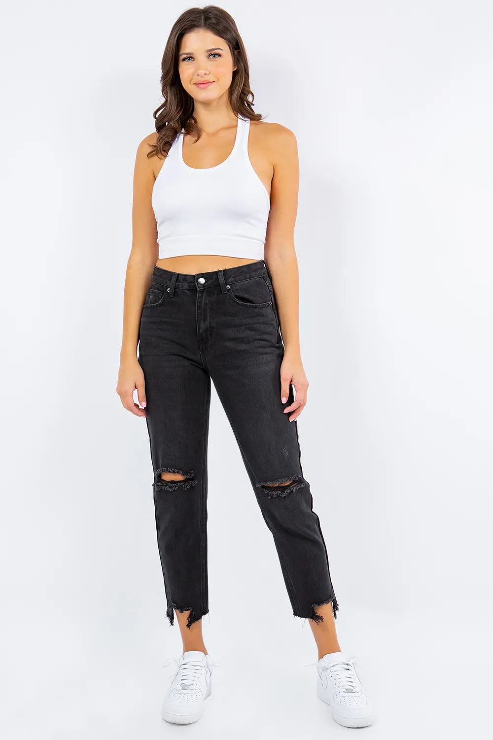 American Bazi High Waist Distressed Cropped Straight Jeans - Fashorio