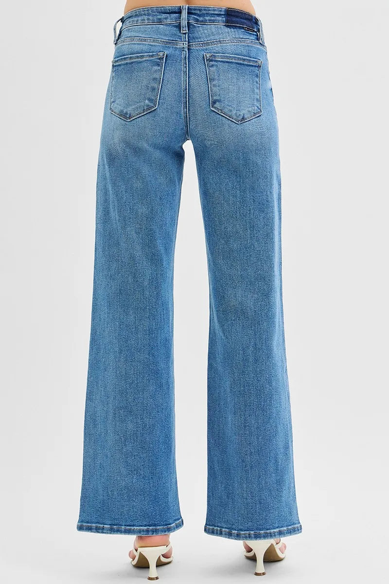 RISEN Plus Size Low Rise Wide Leg Jeans – Stretch Denim - Fashorio
