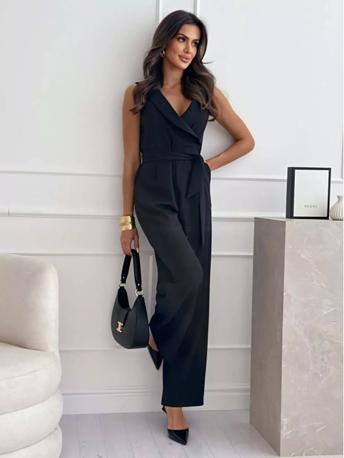 Jumpsuit shown in a white colorway, front facing