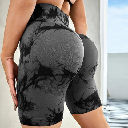 Tie-Dye High Waist Active Shorts Dark Gray - Fashorio