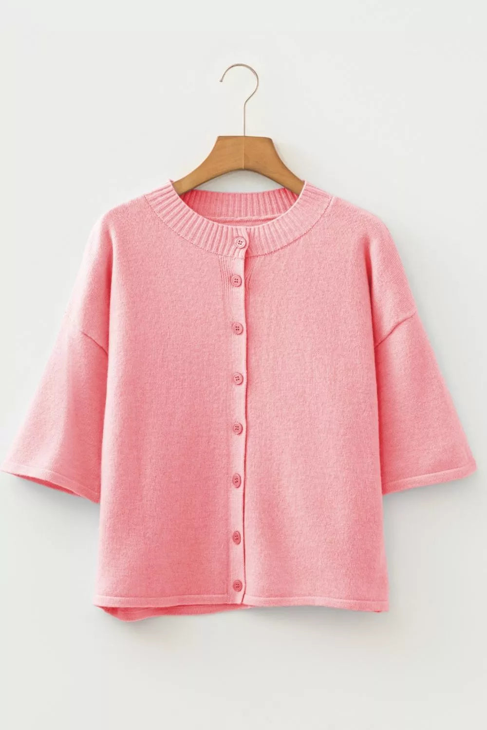 Dusty pink knit cardigan side view
