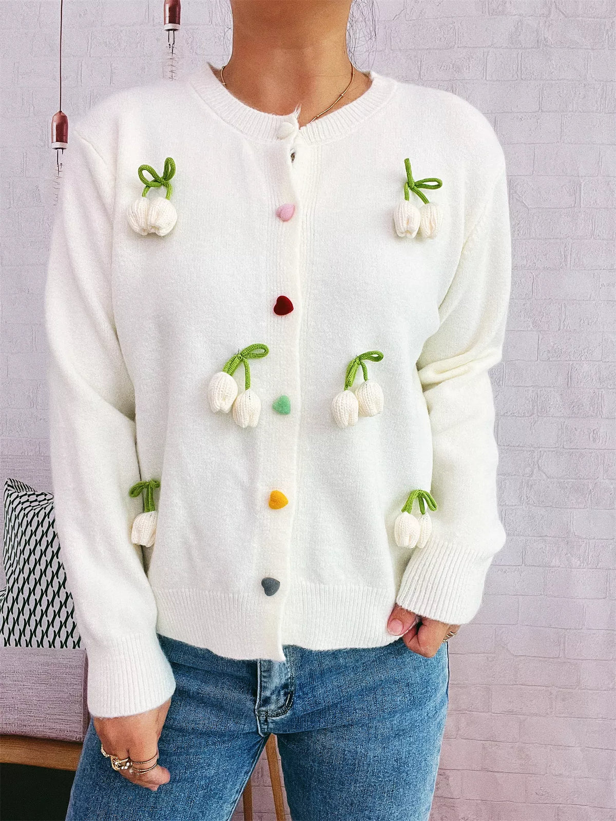 Flower cardigan button front detail