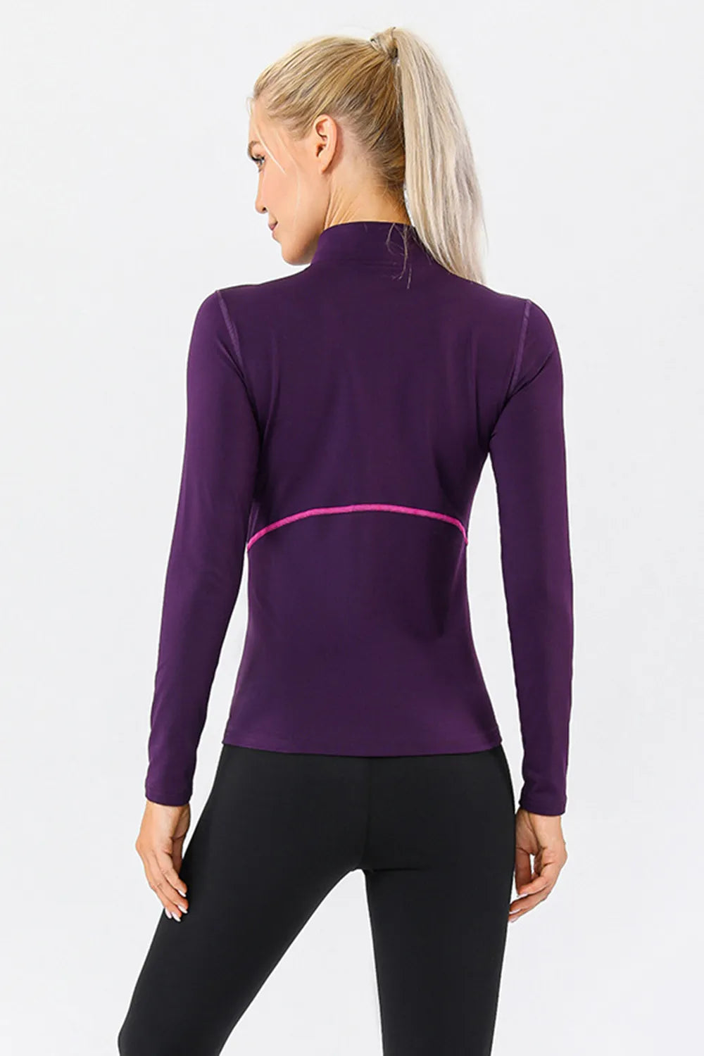 mock neck quarter zip active top fabric detail
