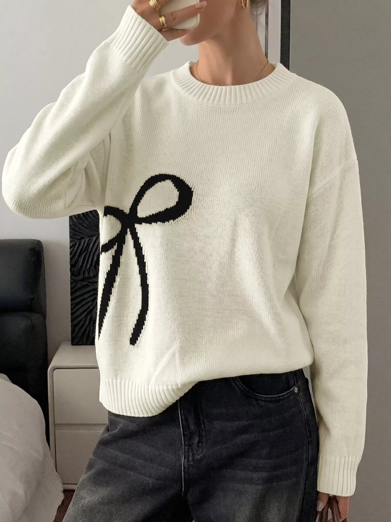 Bow graphic round neck sweater front view
