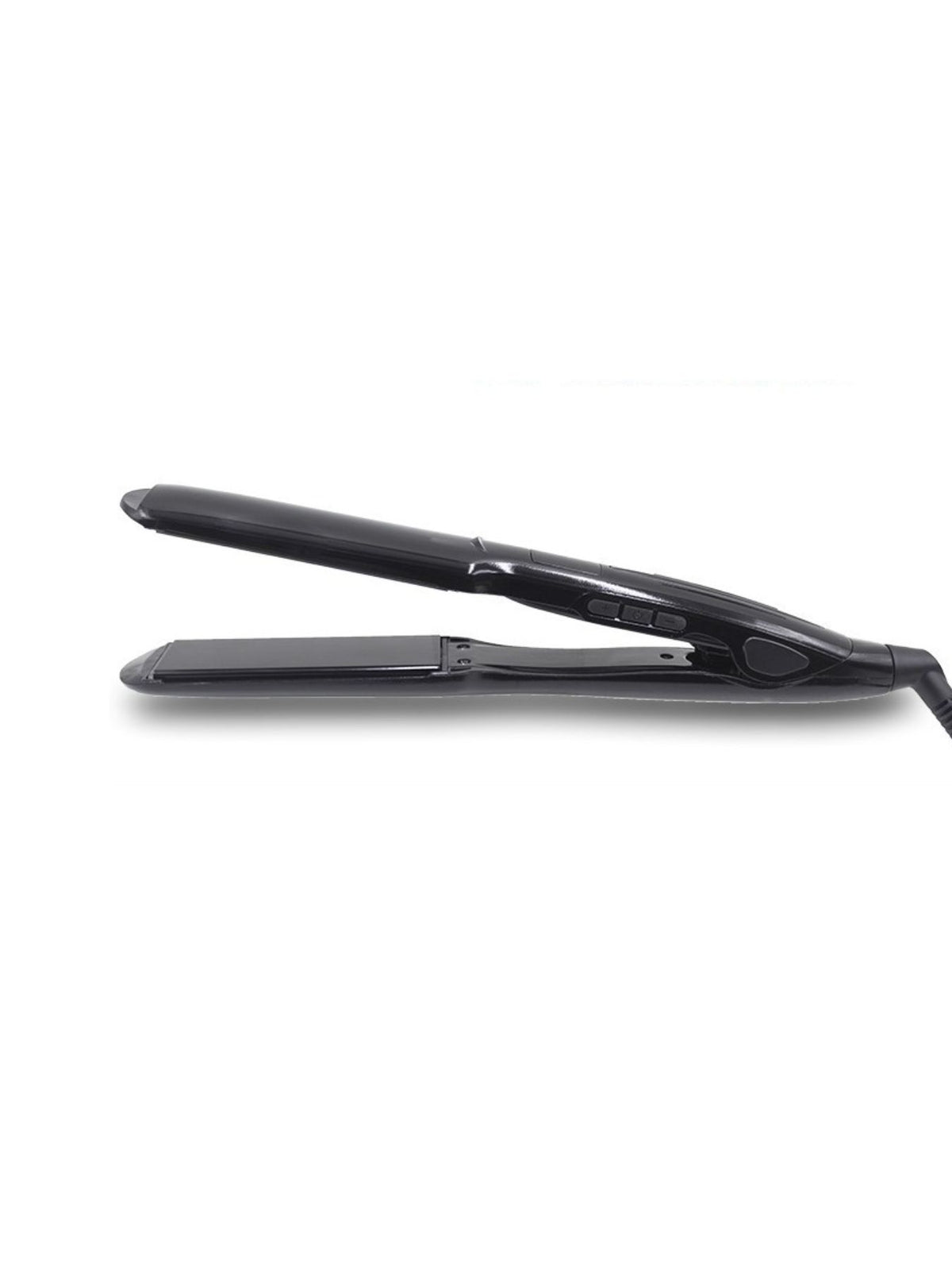 Hair straightener in use on hair