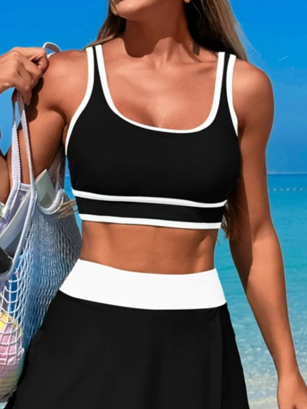 Scoop neck swim set striped option