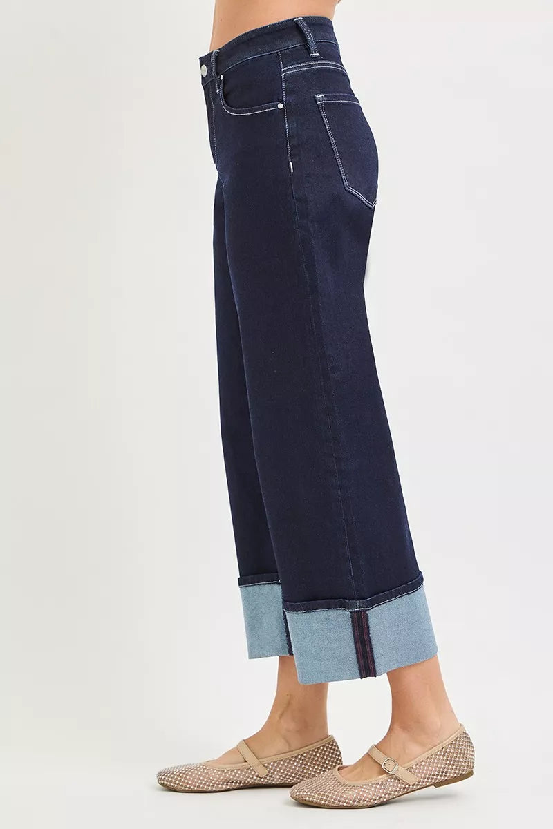RISEN barrel jeans side view showing slouchy relaxed leg