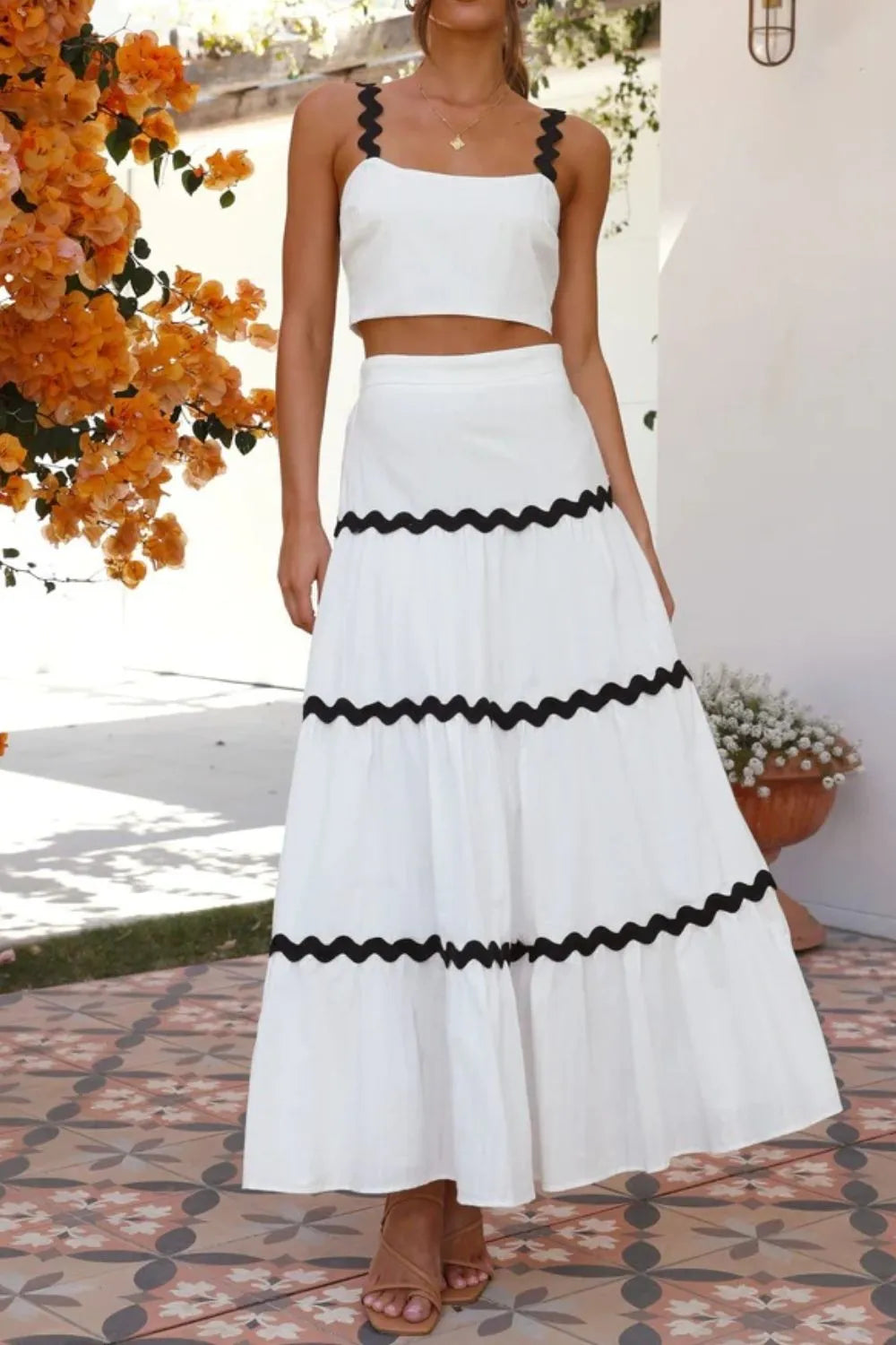 White two piece set full length styling