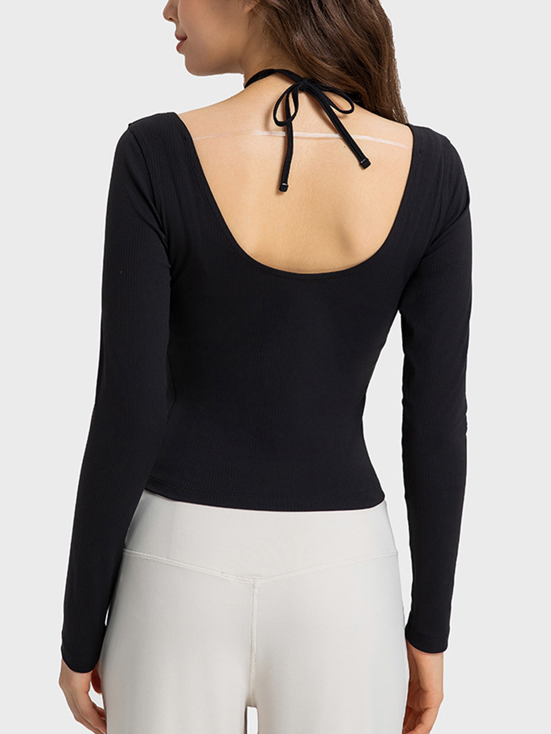 halter neck long sleeve active top hem detail