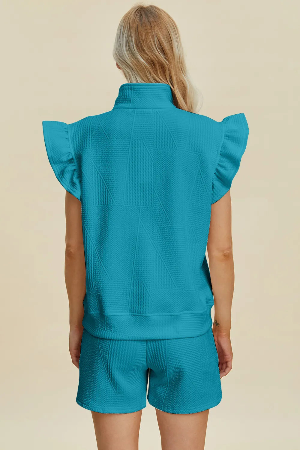Double Take Texture Flounce Sleeve Top and Shorts Set, view 27
