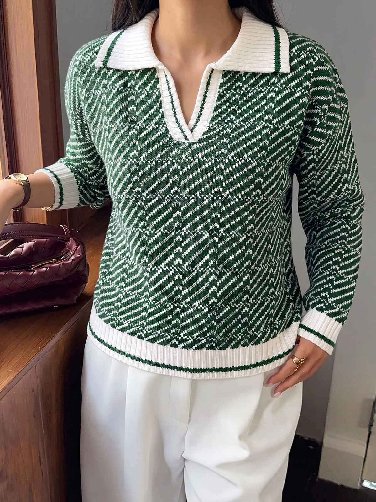 Geometric Pattern Collared Sweater