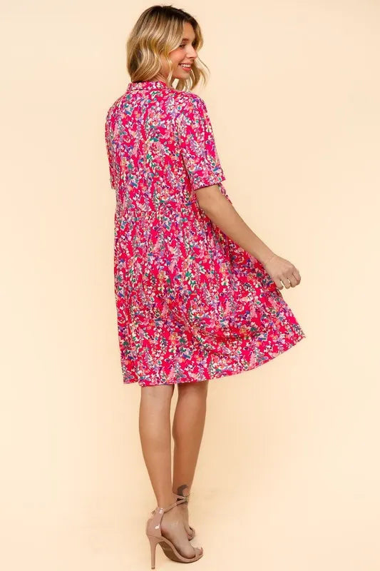 Johnny Collar Babydoll Dress with Pockets in Fuchsia view 9