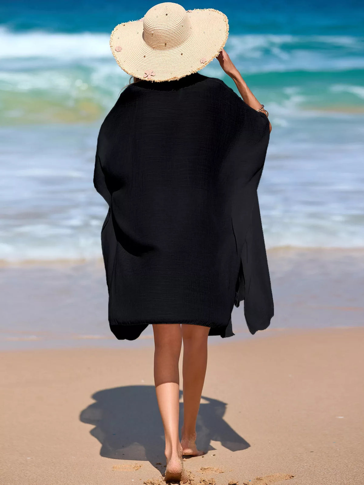 Button up swim cover up in black