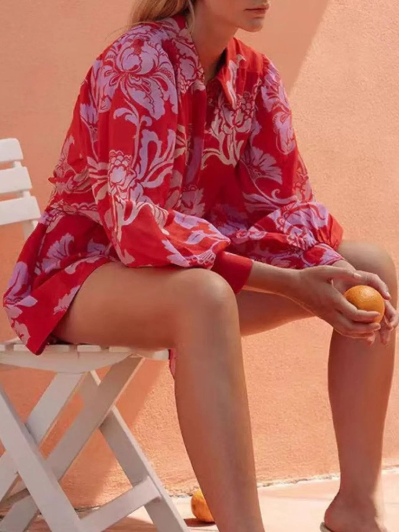 Printed Long Sleeve Belted Romper - Fashorio