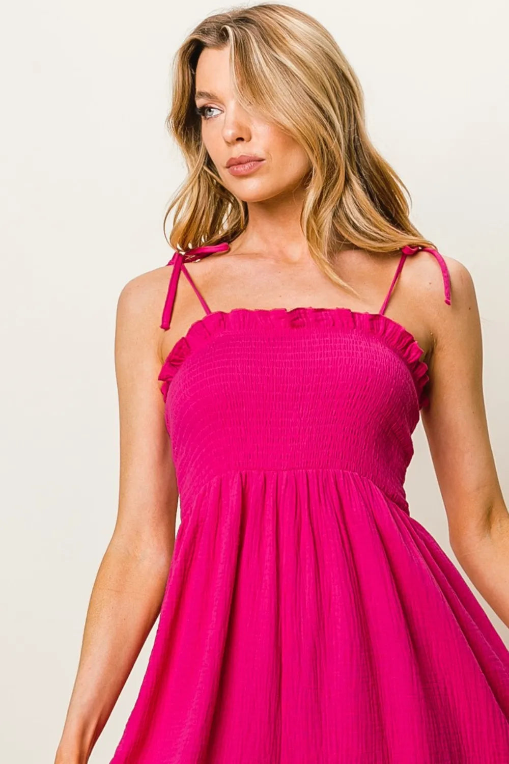 Texture Smocked Sleeveless Jumpsuit side view
