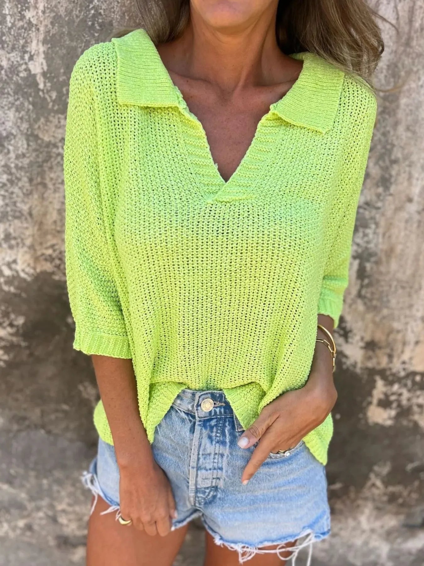 Full Size Johnny Collar Loose Knit Sweater Plus Size - Fashorio