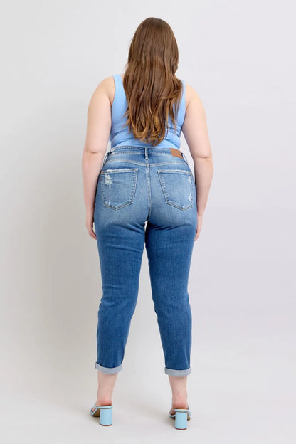 Judy Blue Full Size Button Fly Distressed Jeans with Pockets Plus Size - Fashorio