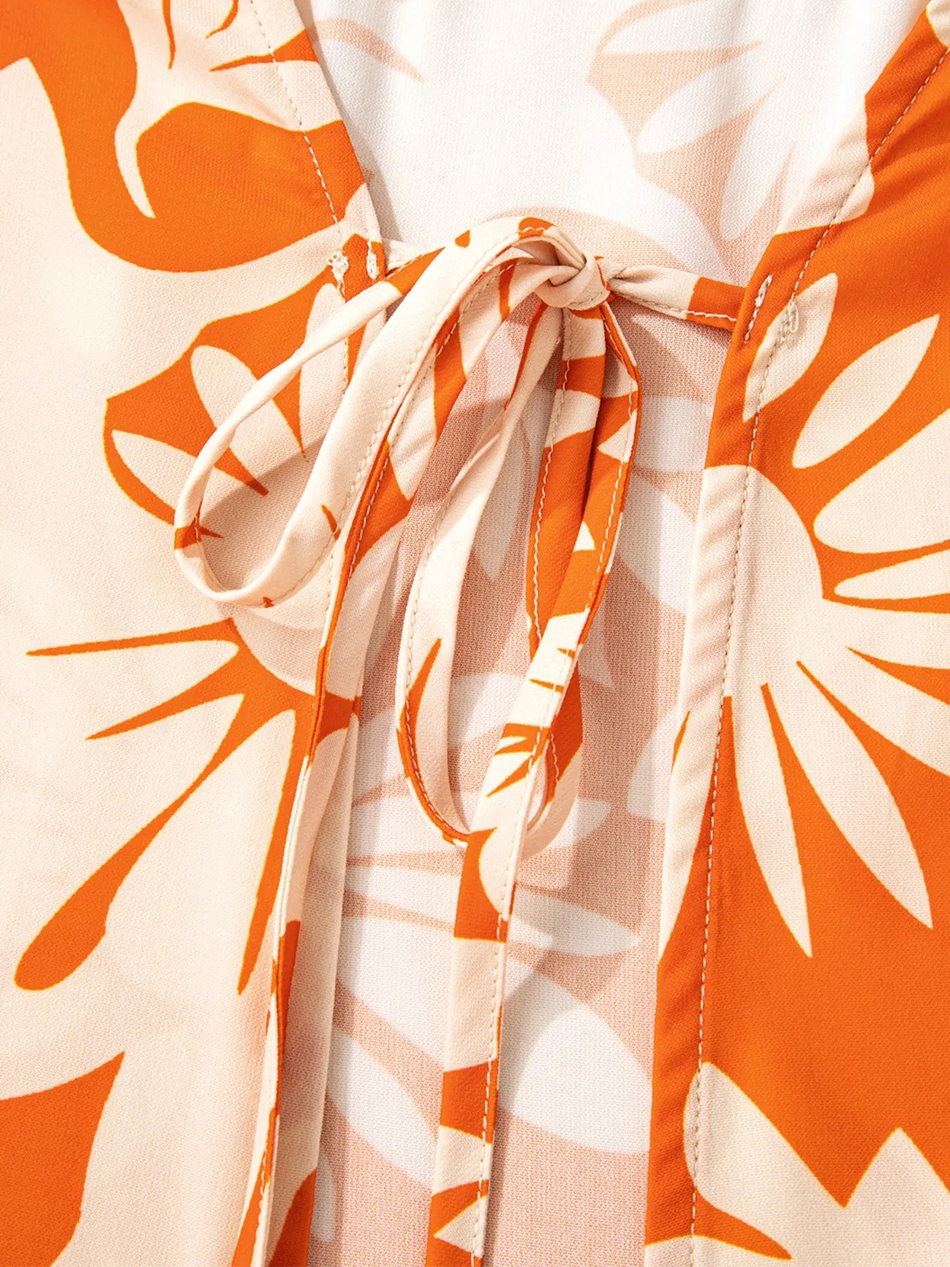 Printed Tie Back Balloon Sleeve Blouse - Fashorio