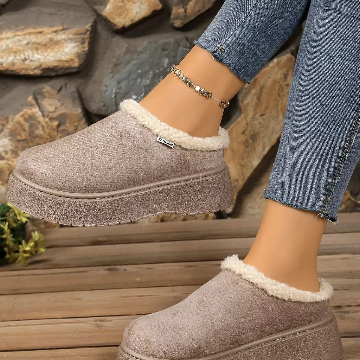 plush lined platform boots top down view