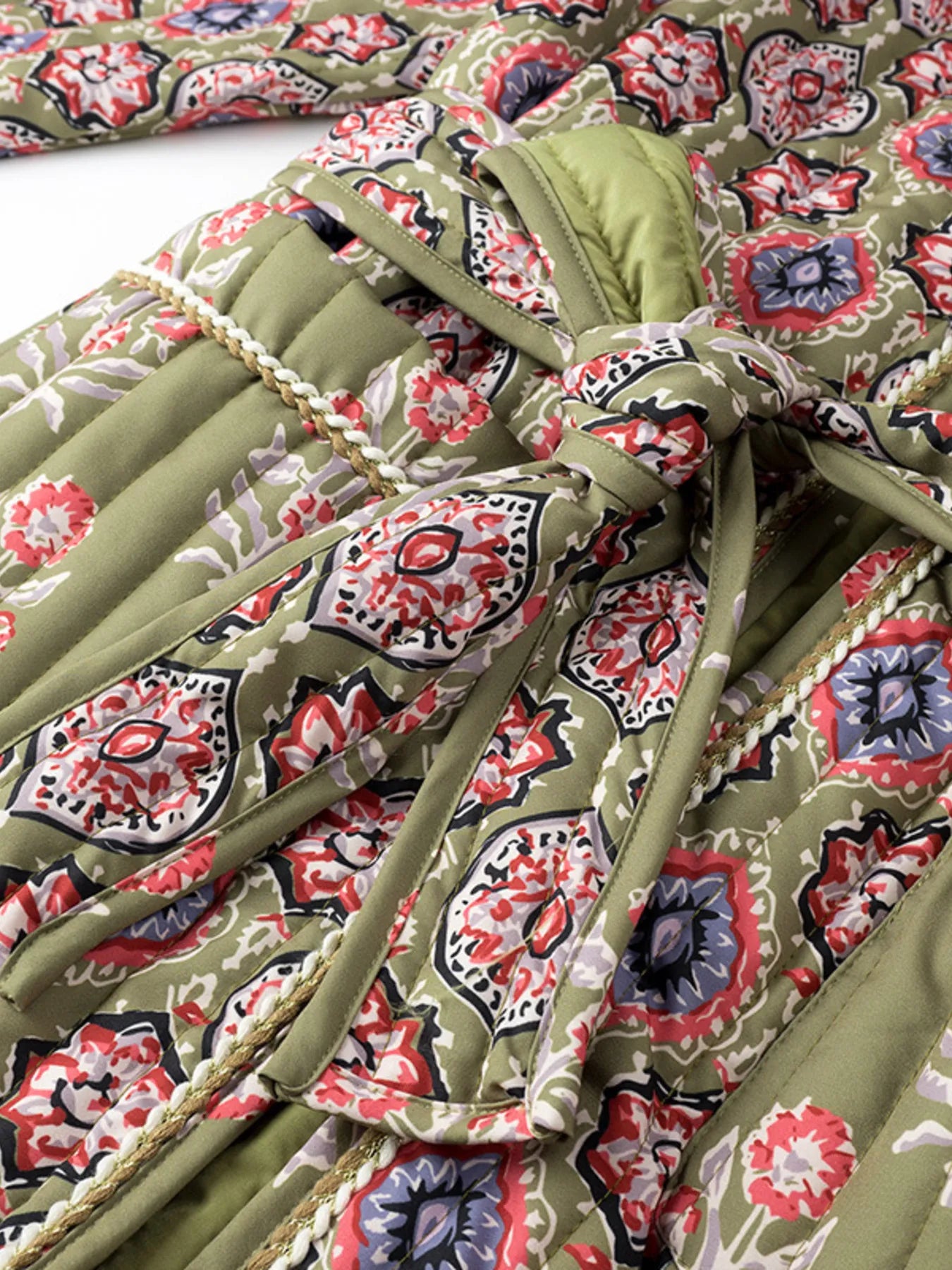 Belted Open Front Floral Winter Coat - Fashorio