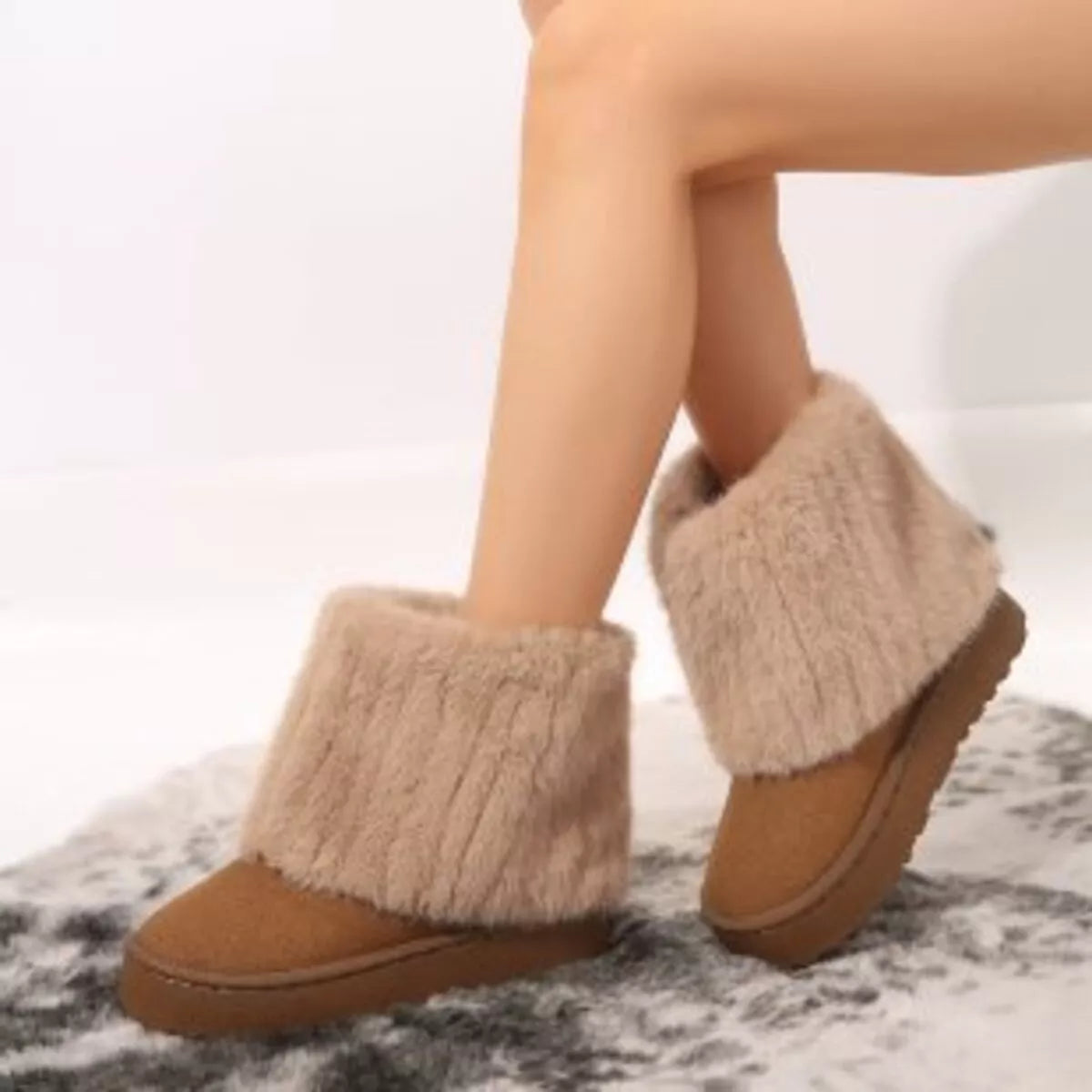 Fuzzy round toe platform boots front view