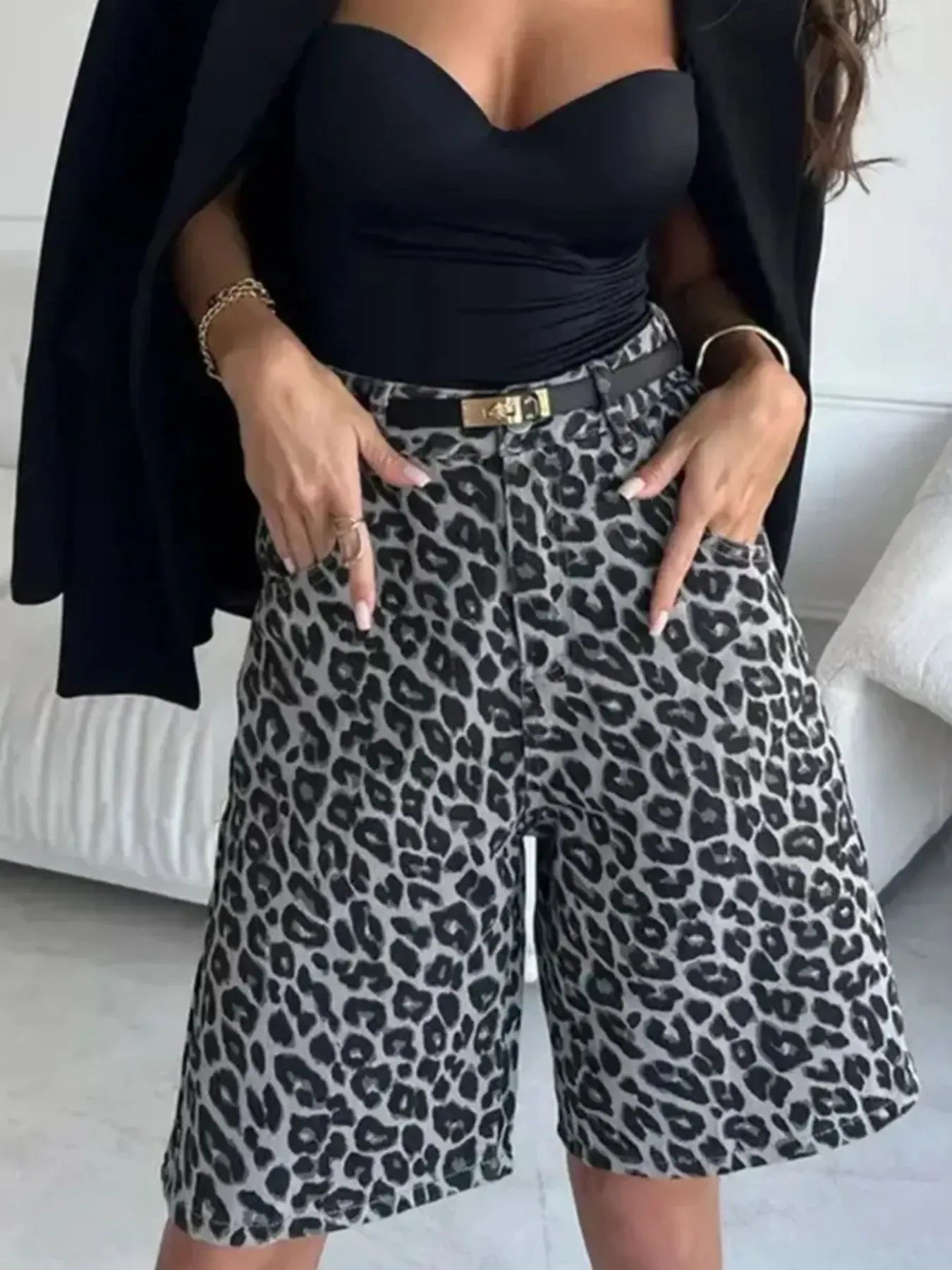 Leopard Print High-Waisted Casual Shorts - Fashorio