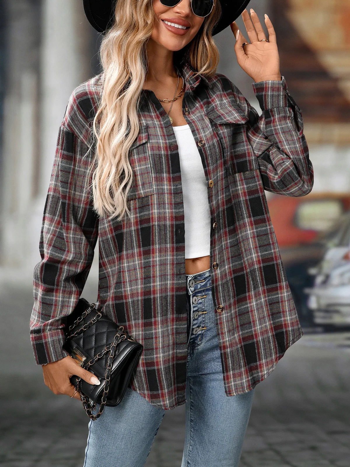 Oversized Plaid Button Up Shirt, view 16