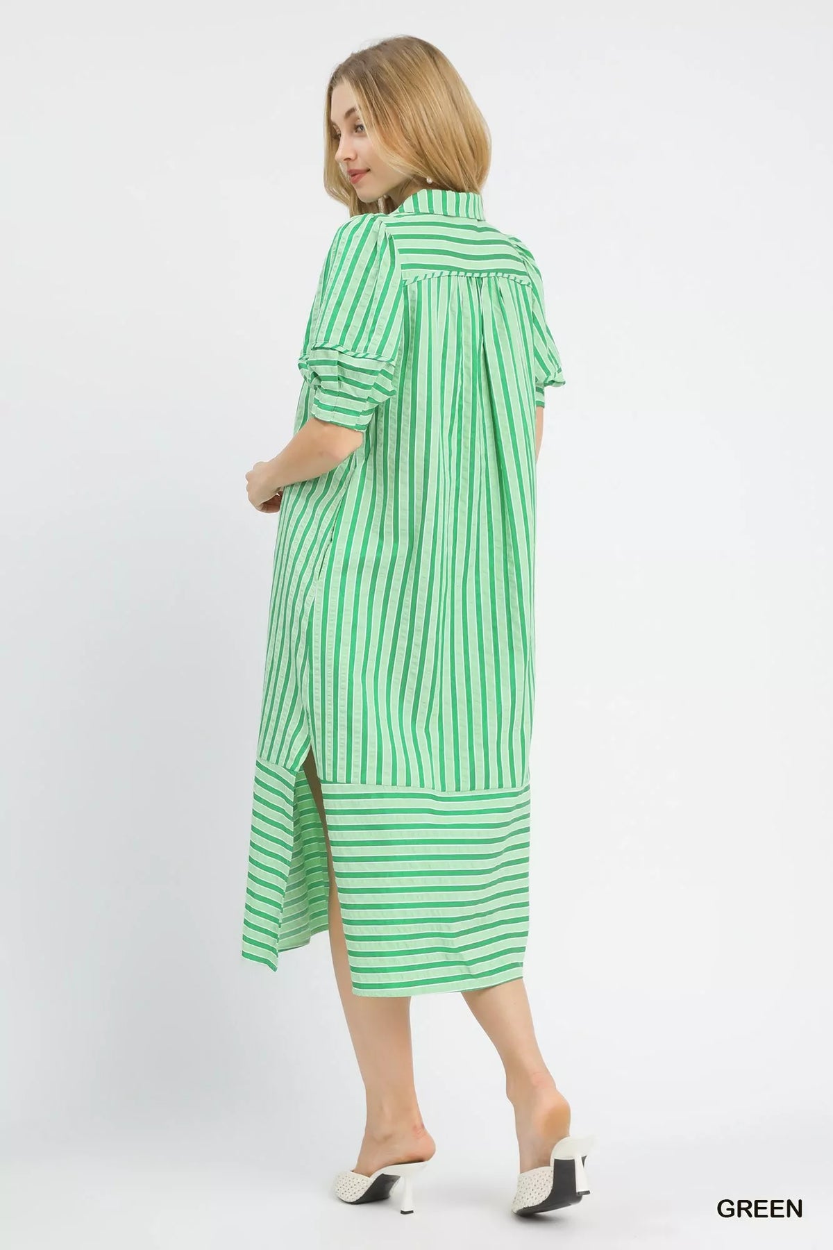 Striped Puff Sleeve Midi Dress side view