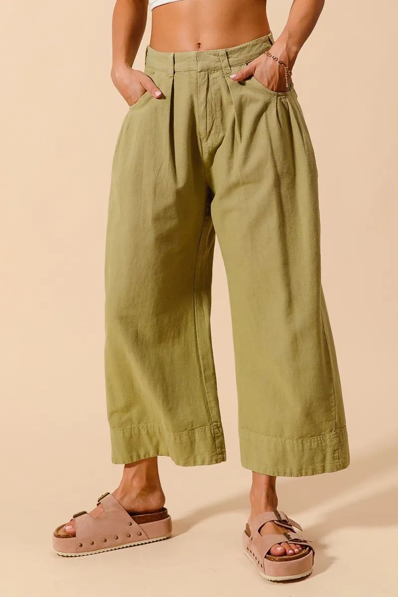 SO ME Mid Rise Wide Leg Chino Pants With Pockets - Fashorio