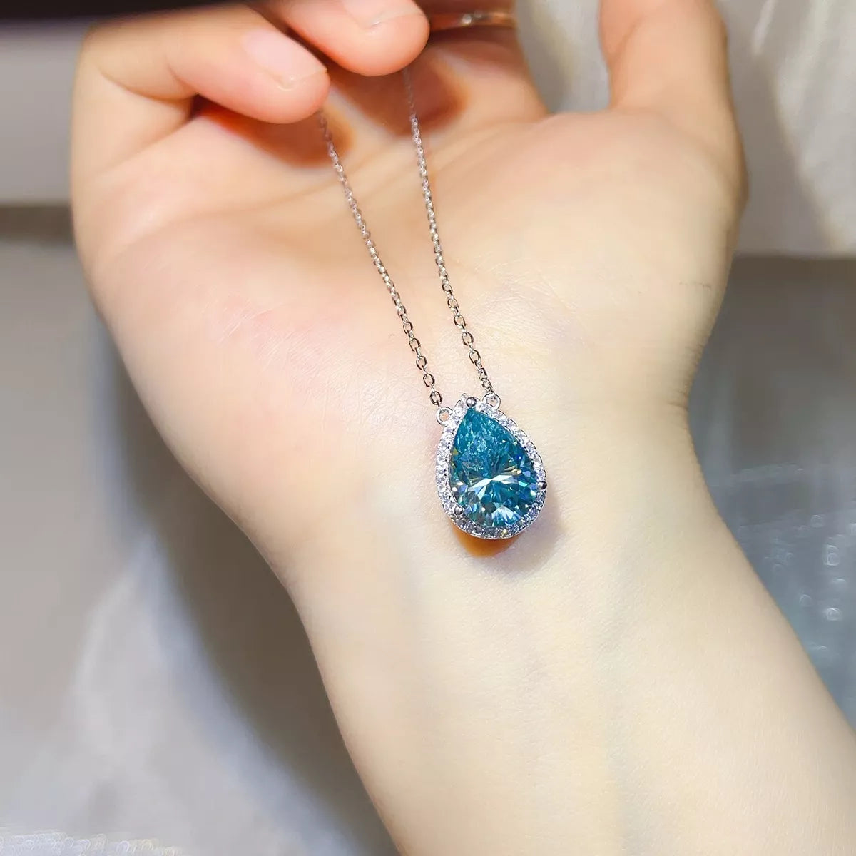Moissanite pendant necklace with matching gift box