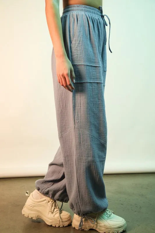 VERY J Wide Leg Gauze Solid Pants - Fashorio