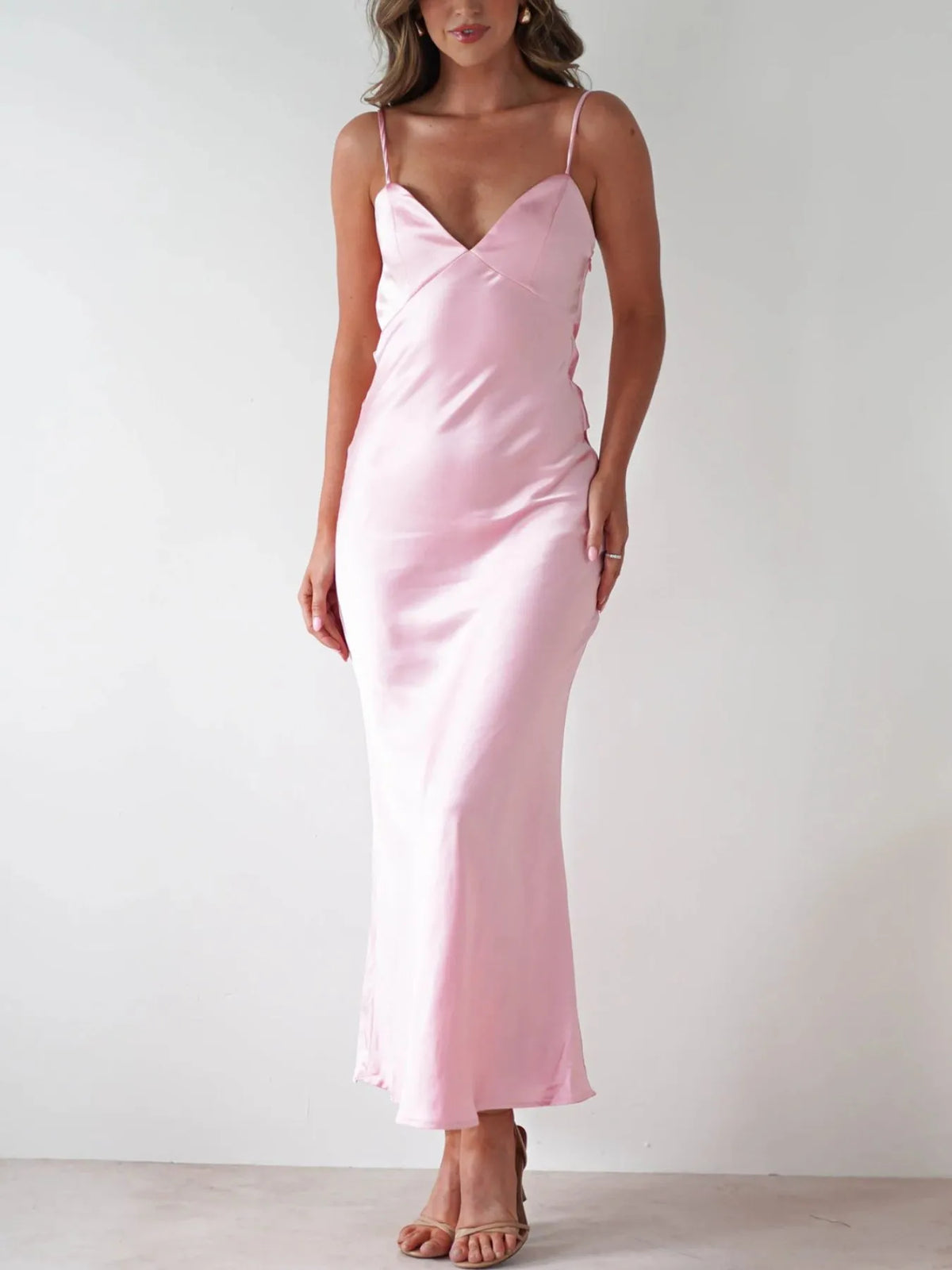 satin backless cami dress fabric detail