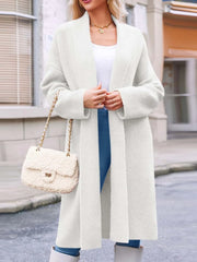Open Front Longline Coat White - Fashorio