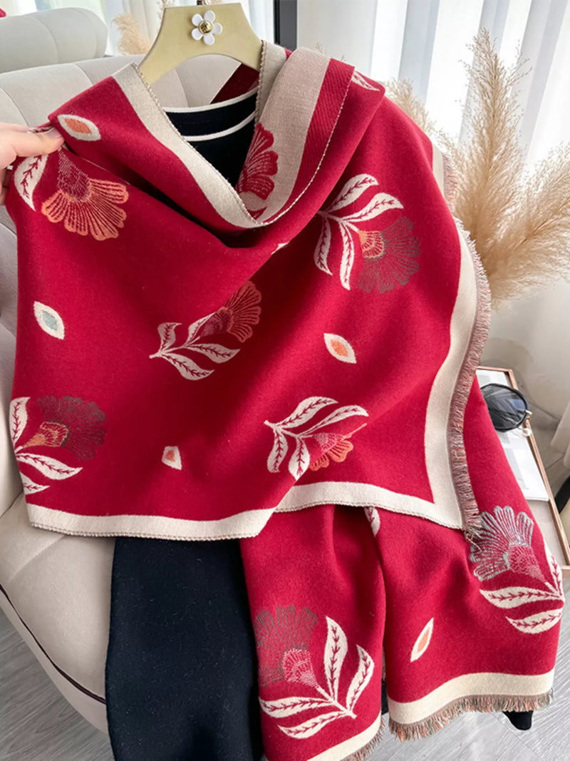 Printed raw hem shawl front drape