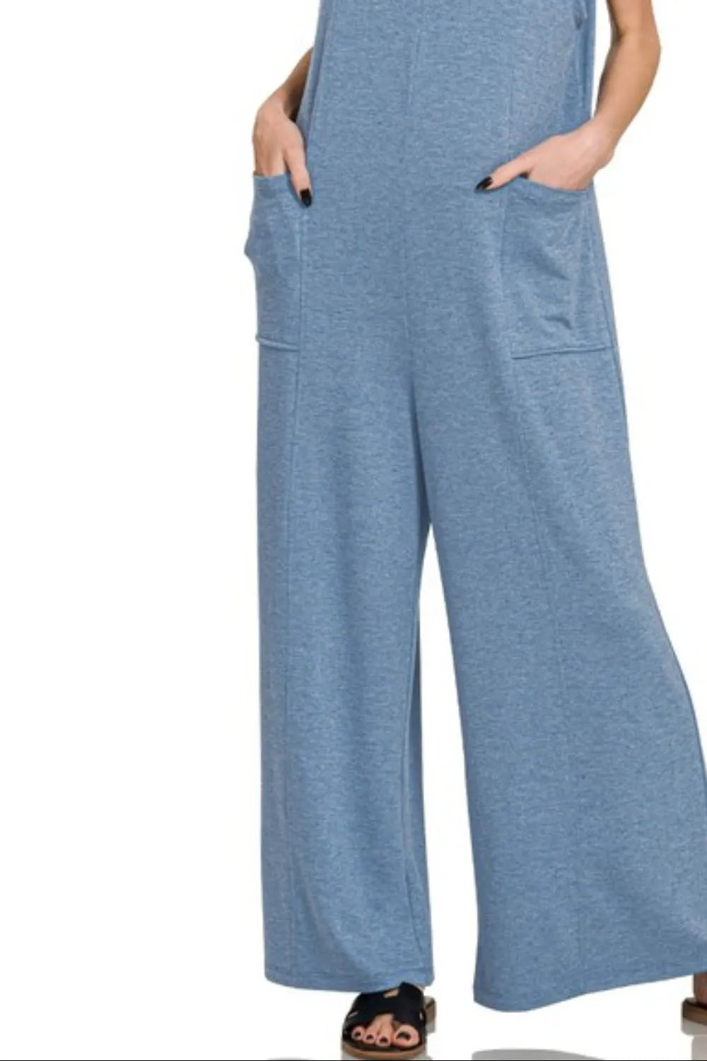 French Terry Deep V Neck Jumpsuit side view