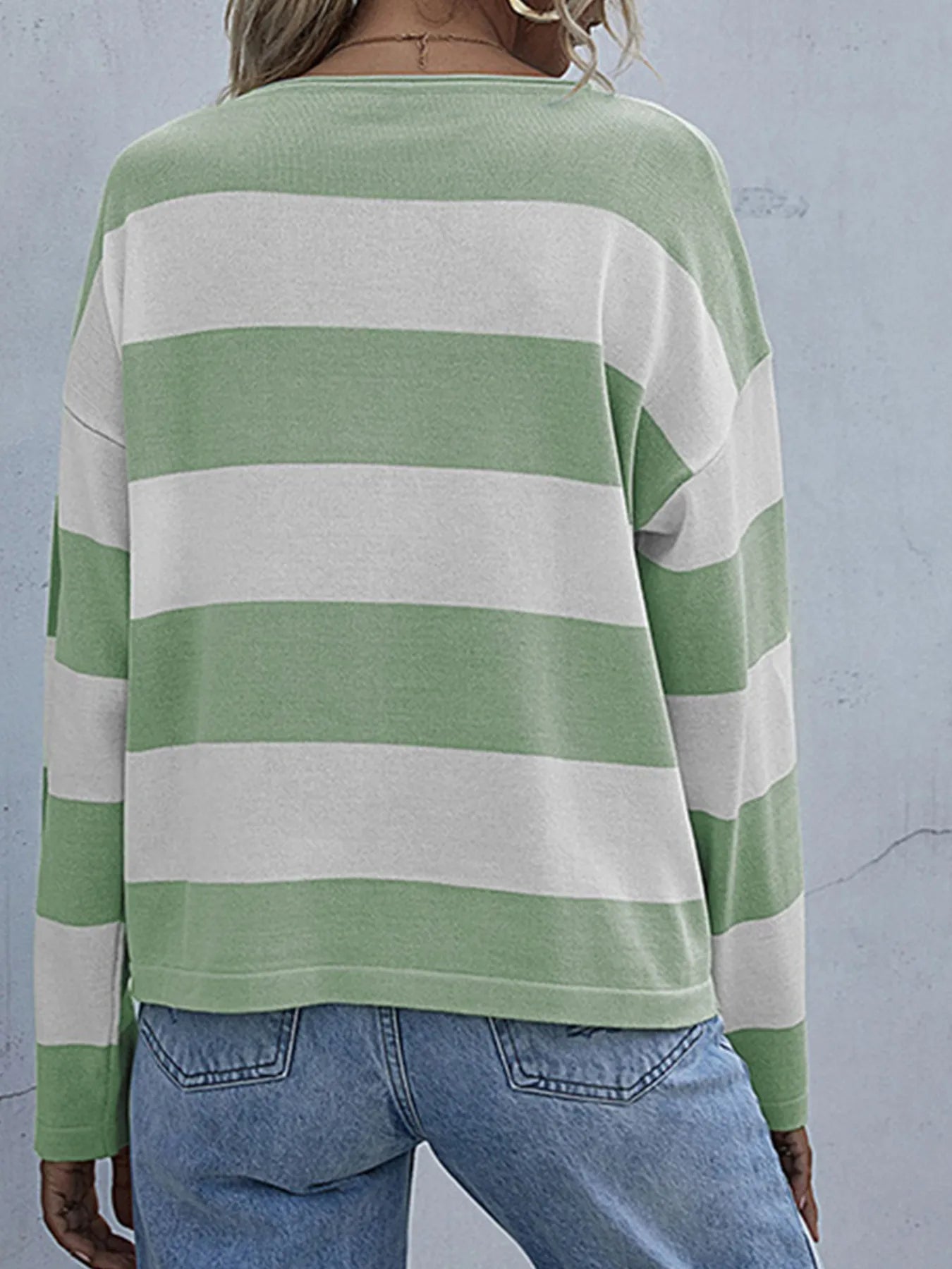Striped Casual Long Sleeve Knit Top - Fashorio