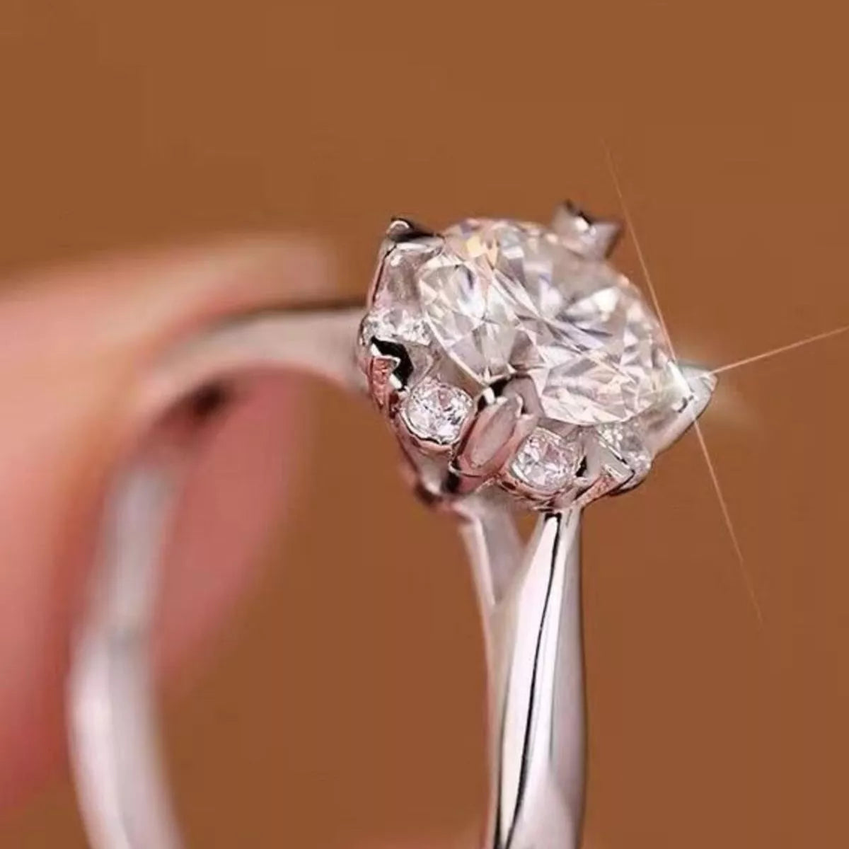 Top view of moissanite ring showing sparkle