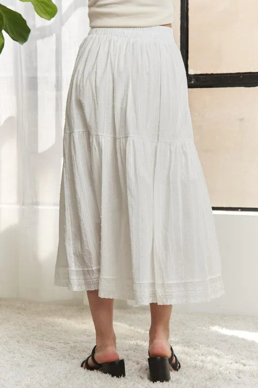 ADORA Elastic Waistband Tiered Midi Skirt - Fashorio